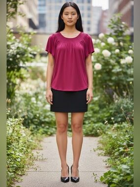 Cable & Gauge, XL, Fuchsia Flutter Sleeve Blouse Soft Stretch Top